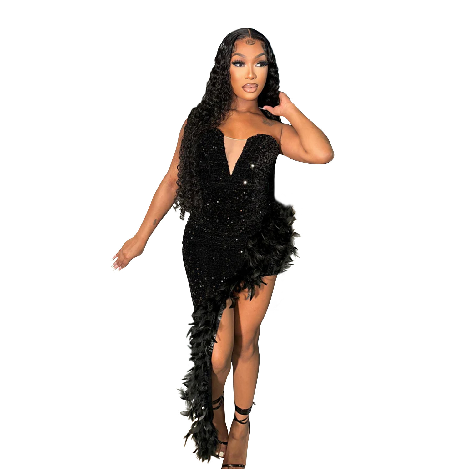 Sequin Feather Tube Dress, picture 6 of 7