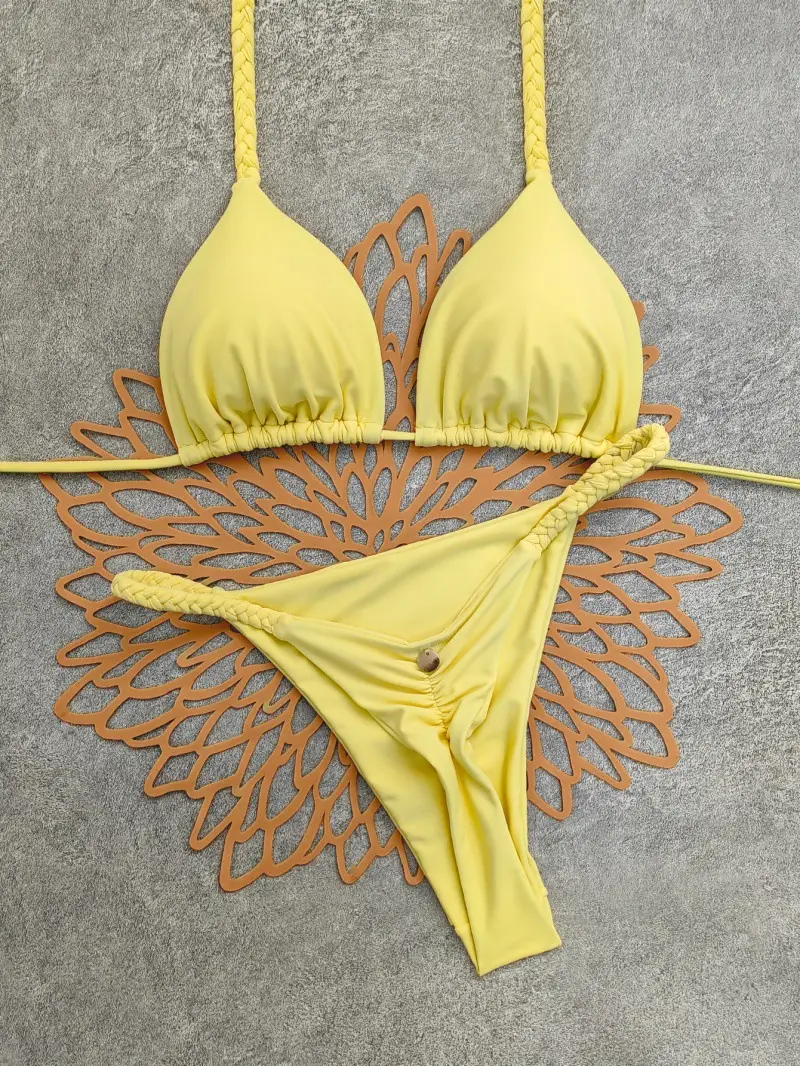 Multicolor Printed Strap Sexy Thong Bikini Swimsuit