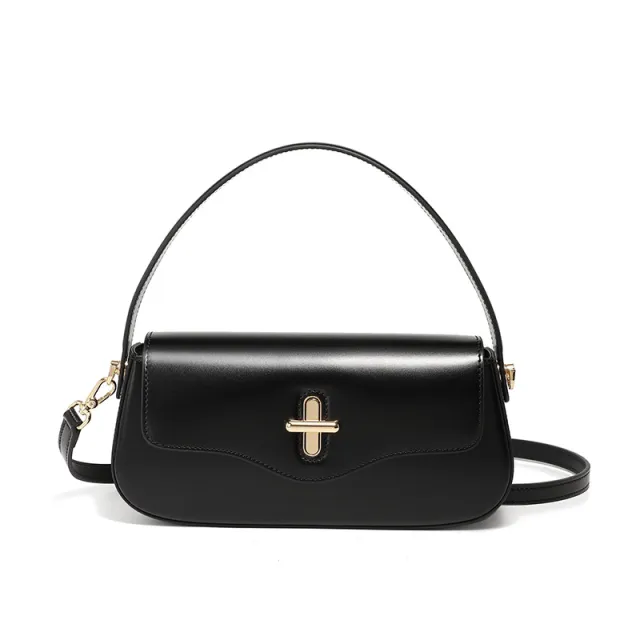 Spring And Summer New Moon Baguette Bag Leather Handbag Black - Shop at LoveMi