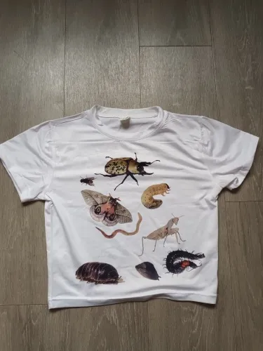 Female Casual Insect Print Midriff baring Short Sleeve White - Shop at LoveMi