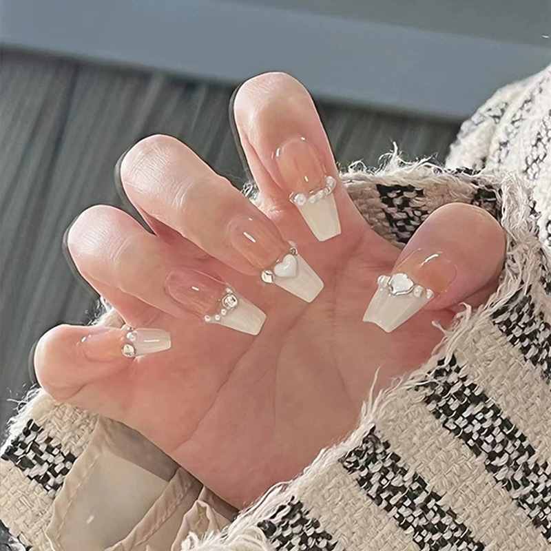 Milky White French Love Nail Wear Armor Removable Nail Sticker
