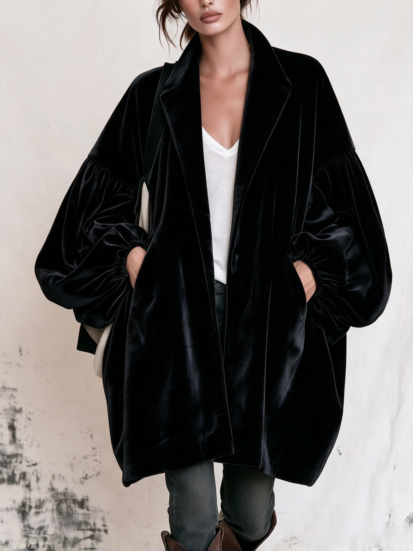 Lantern-Sleeve Midi Cardigan