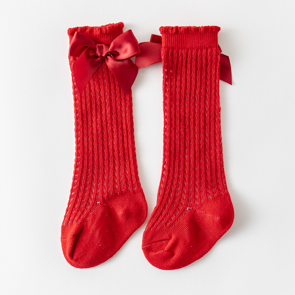 Big Bow Mesh Tube Socks Knee Length Socks With Non-binding Top