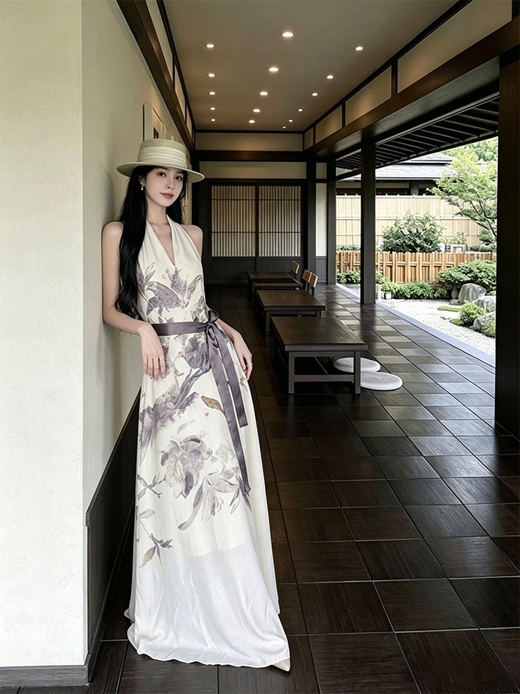 New Chinese-style V-neck Halter-neck Sleeveless Vest Dress 6e6ea2b2 Dcea 49e3 84bd 7dd96f85258c