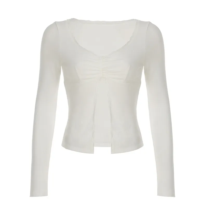 European And American Sexy Style Lace Split Top - White