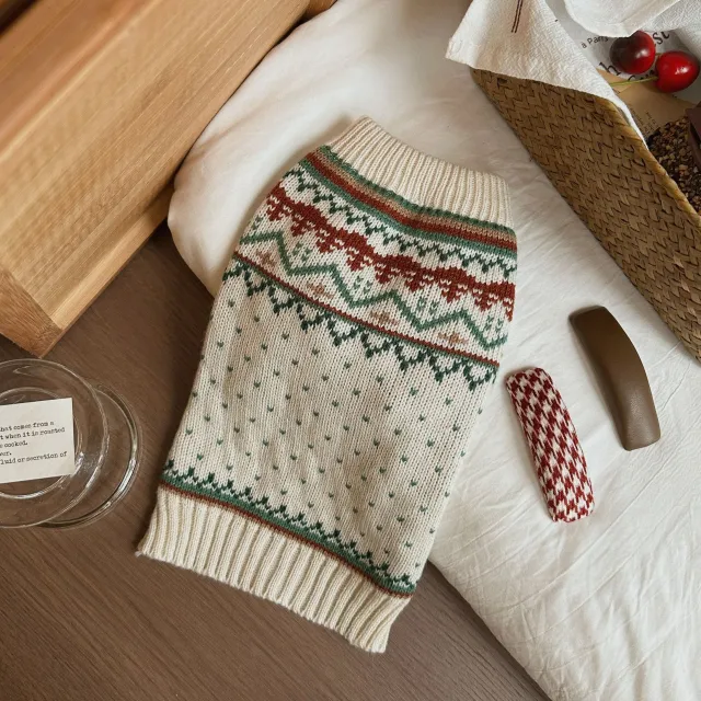 Fairisland Autumn And Winter Dog Pet Sweater Beige Bottom Green Dot Sweater - Shop at LoveMi