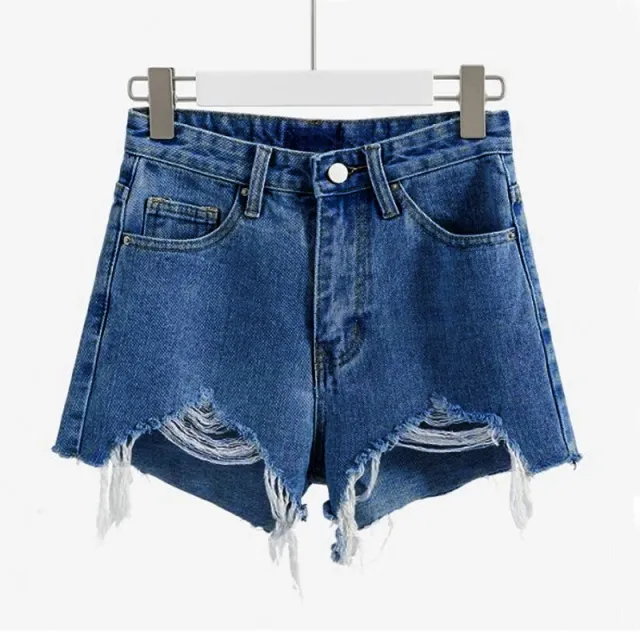Women's Fashion Casual High Waist Ripped Tassel Raw Edge Denim Shorts Dark Blue - Shop at LoveMi