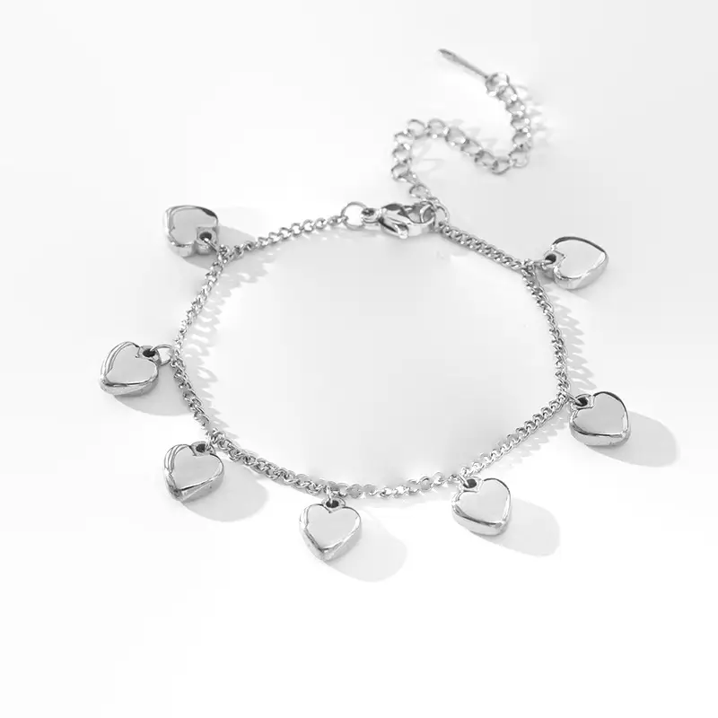 Stainless Steel Heart-Shaped Hip-Hop Trendy All-Match Jewelry Set Womens Bracelet