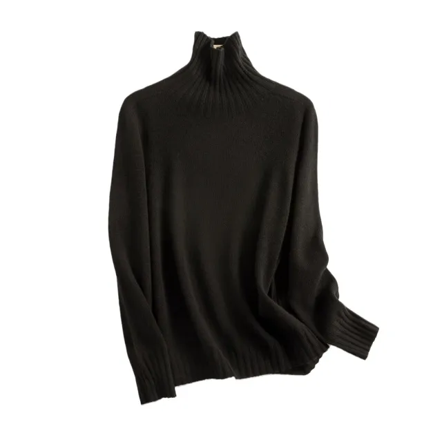 Pure Color Half Collar Seamless Integrated Knitted Sweater Obsidian Black - Shop at LoveMi