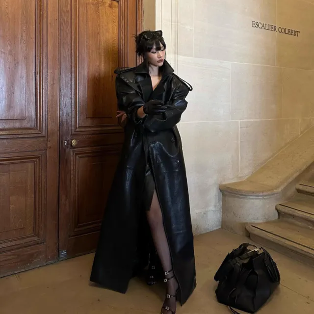 Autumn And Winter New Loose Cool Long Trench Coat Black - Shop at LoveMi