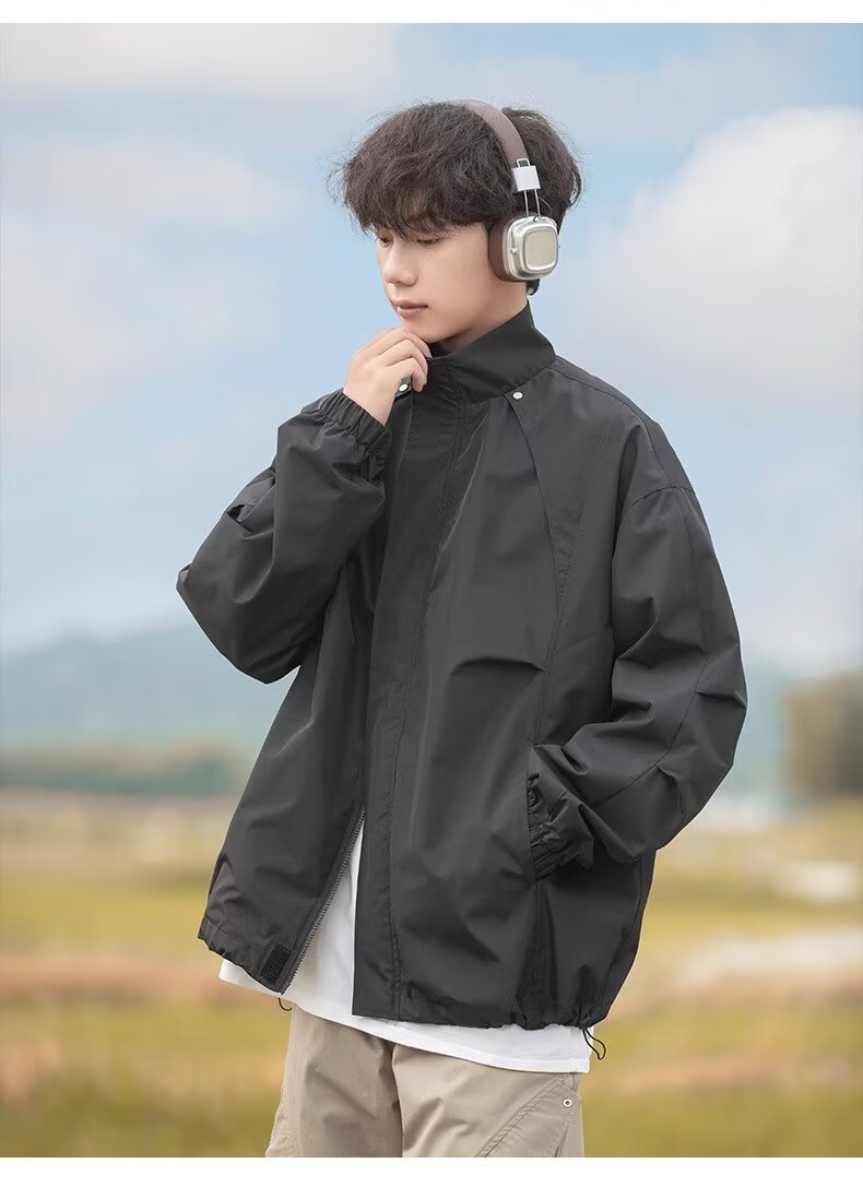 Windproof Waterproof Loose-Fit Men’s Shell Jacket, Retro Style Windproof Waterproof Loose-Fit Men’s Shell Jacket, Retro Style