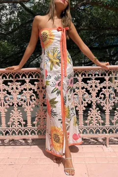 Women's Split Chest-wrapped Print Dress - View 1