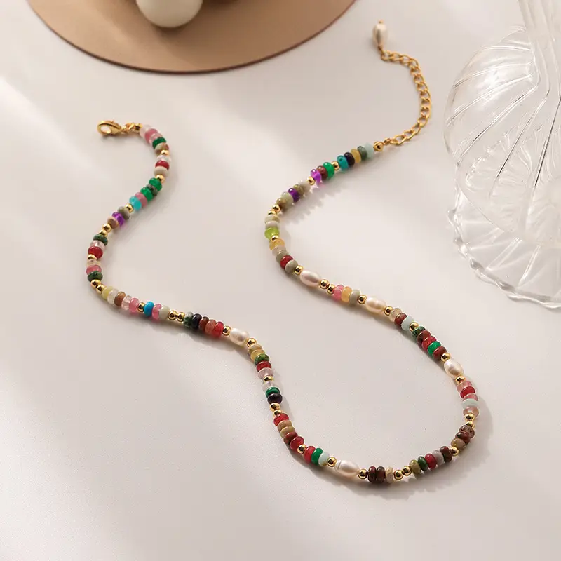 Retro Color Bohemian Abacus Beads Stone Necklace