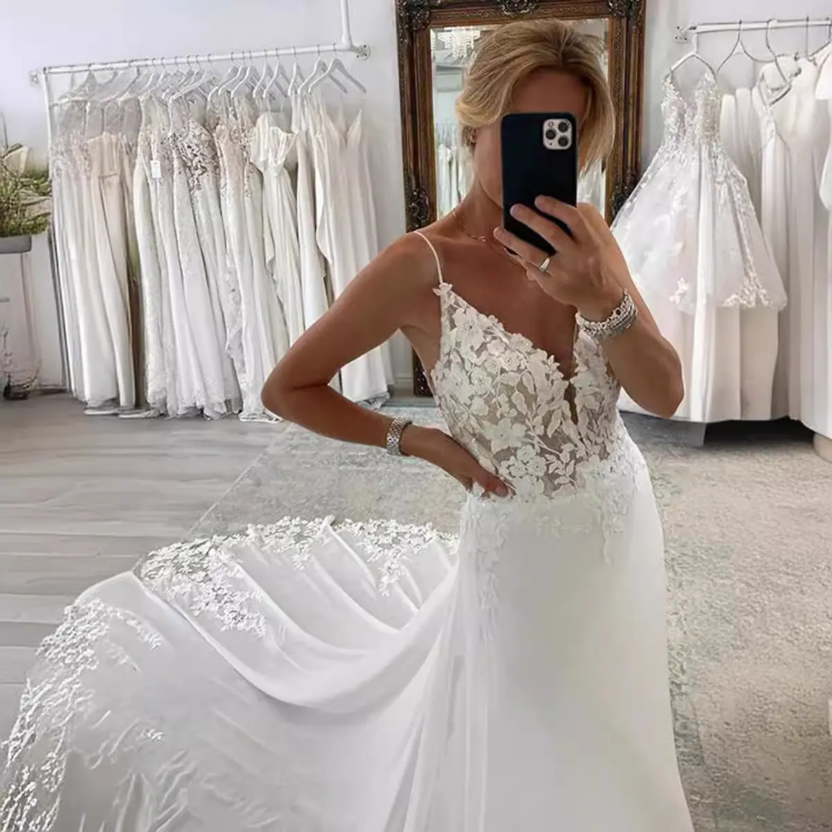 Strap Fishtail Wedding Dress Bridal Slim Satin