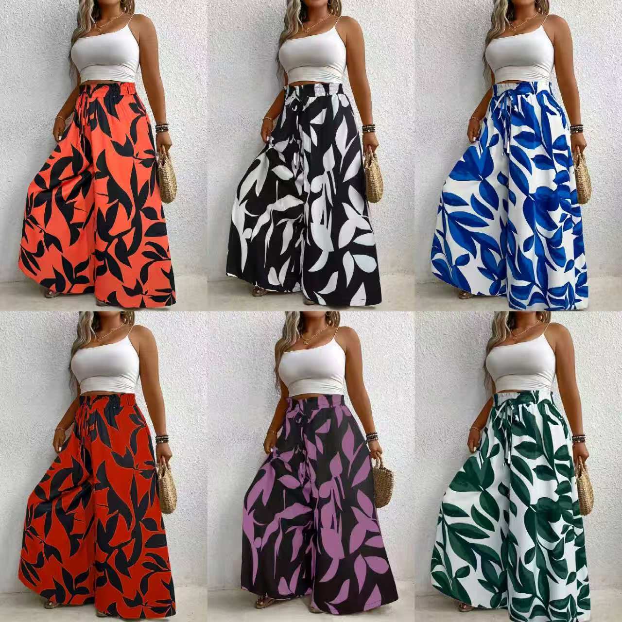 Stylish Plus-size Versatile Casual Elegant Floral Wide-leg Pants