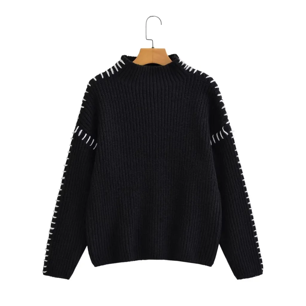 Women's Fashion All-match Casual Simple Style Stitching Sweater - Top-M