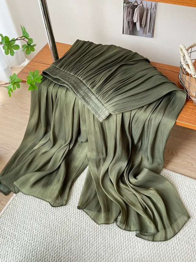 High end Elegant Ice Silk High Waist Slimming Long Pants Army Green - Shop at LoveMi