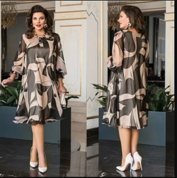 Women's Plant Print Waist Wrap Mid length Dress Gray - Shop at LoveMi