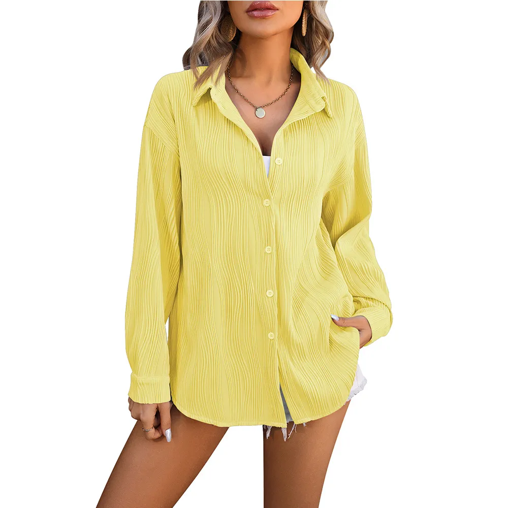 European And American Wave Texture Loose Fashion Shirt - Yellow