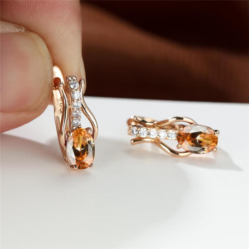 Oval Garnet Crystal Champagne Gold Ear Clips For Women
