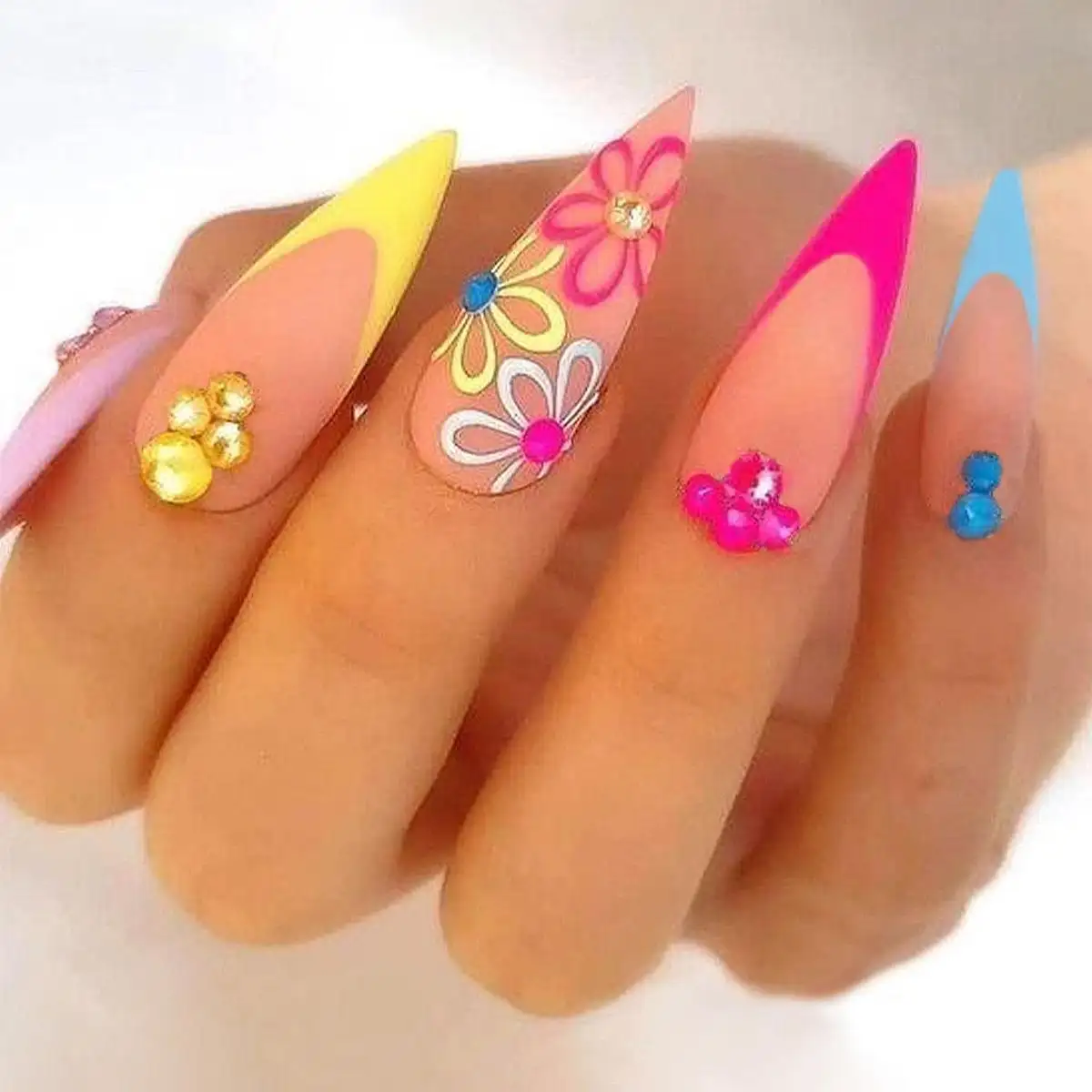 Rainbow Small Flower Wear Drop Shape Pointed