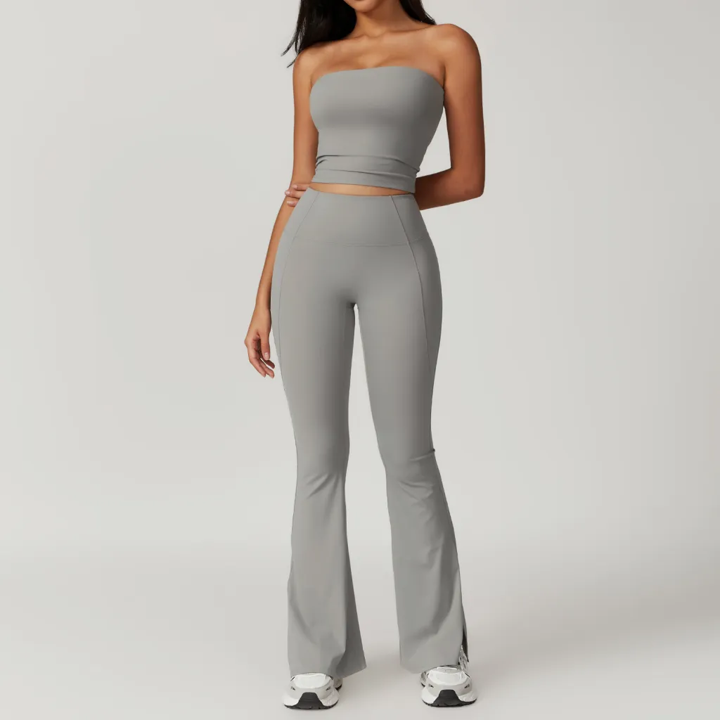 Brushed Back Tight Yoga Suit Women - Rhino Gray