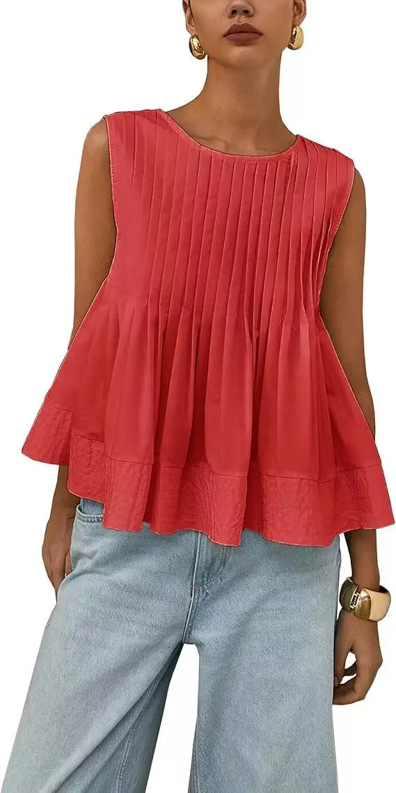 Pleated Slim fit Loose Vest Shirt Red - Shop at LoveMi