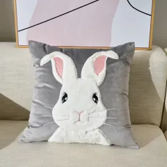 Embroidered Velvet Plush Cute Sofa Decorative Cushion Pillow Cover - Grey Rabbit - View 1