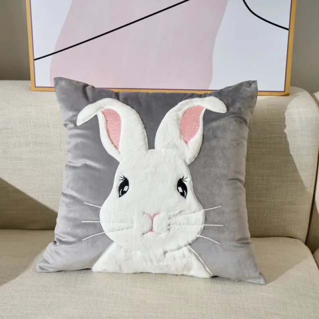 Embroidered Velvet Plush Cute Sofa Decorative Cushion Pillow Cover Gray Rabbit - Shop at LoveMi