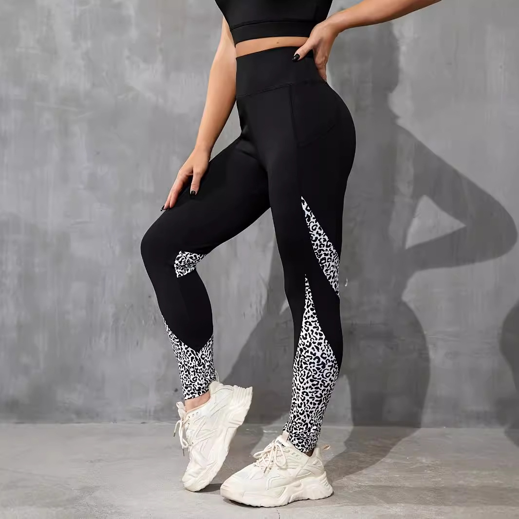 Color Contrast Patchwork Fashion Hip Raise High Waist Tight Sports Yoga Pants Leggings - Image 2
