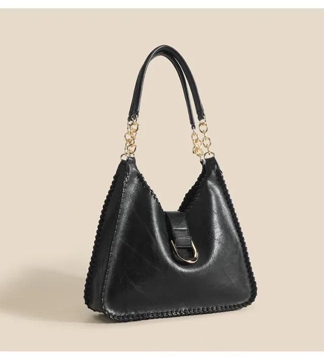 Vintage Weave Soft Leather Shoulder Underarm Bag Handbag Black - Shop at LoveMi