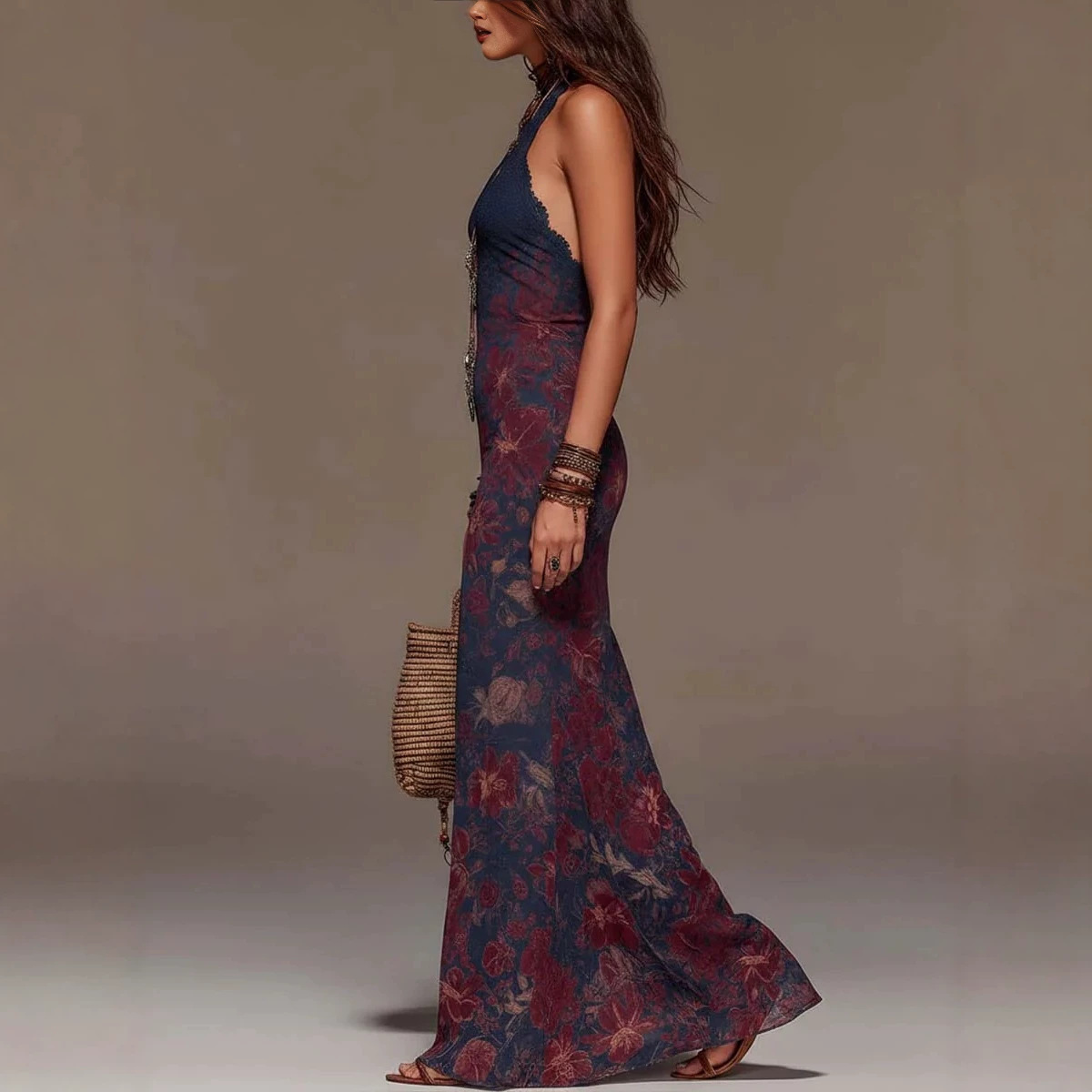 Vintage Halter-neck Floor-length Dress