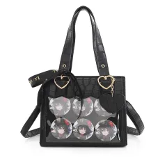 Quadratic Crocodile Pattern Women's Crossbody Tote - Black - View 1