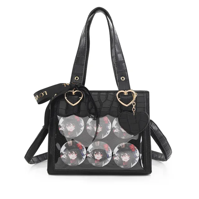 Quadratic Crocodile Pattern Women's Crossbody Tote Black - Shop at LoveMi