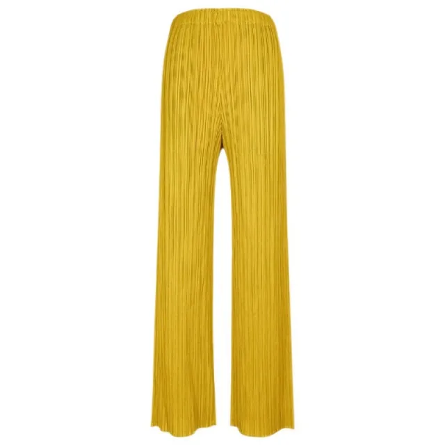 Women's Solid Color Casual Pleated Slim fit Wide leg Pants Yellow - Shop at LoveMi