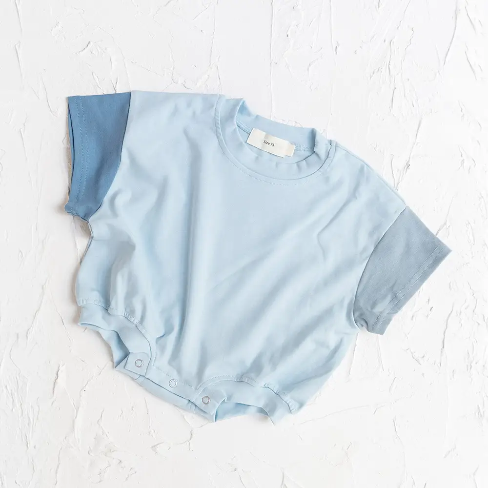 Baby Boy Solid Color Stitching Triangle Short-sleeved Jumpsuit