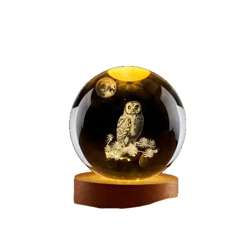Owl Crystal Ball Luminous 3D Stereo Night Light Ornament Animal Gift Present
