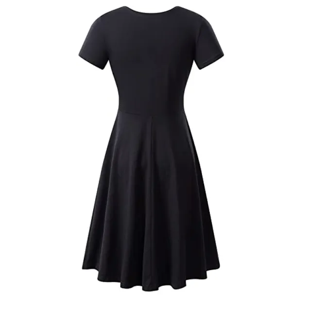 Casual Women's Short Sleeve Round Neck Slim Fit Dress Black - Shop at LoveMi
