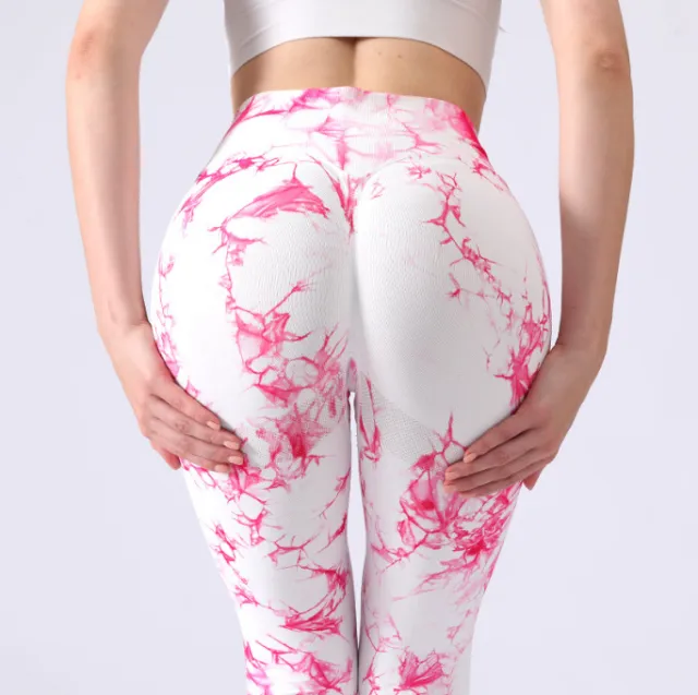 Women's Fashion Temperament Tie dye High Waist Hip Lift Yoga Pants Red White - Shop at LoveMi