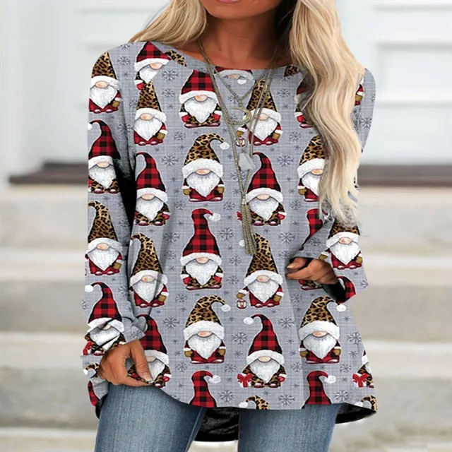 New Autumn And Winter Slim Fit Round neck Pullover Christmas Element Printing D L - Shop at LoveMi