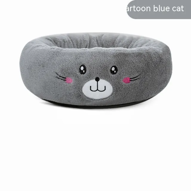 Cartoon Embroidery Four Seasons Universal Winter Warm Pet Bed Blue Cat - Shop at LoveMi