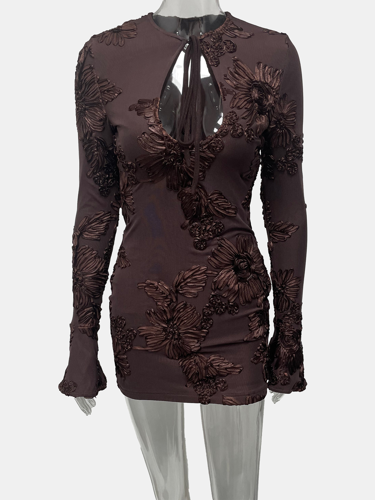 Long sleeved Strapped Bodycon Party Dress Brown - Shop at LoveMi