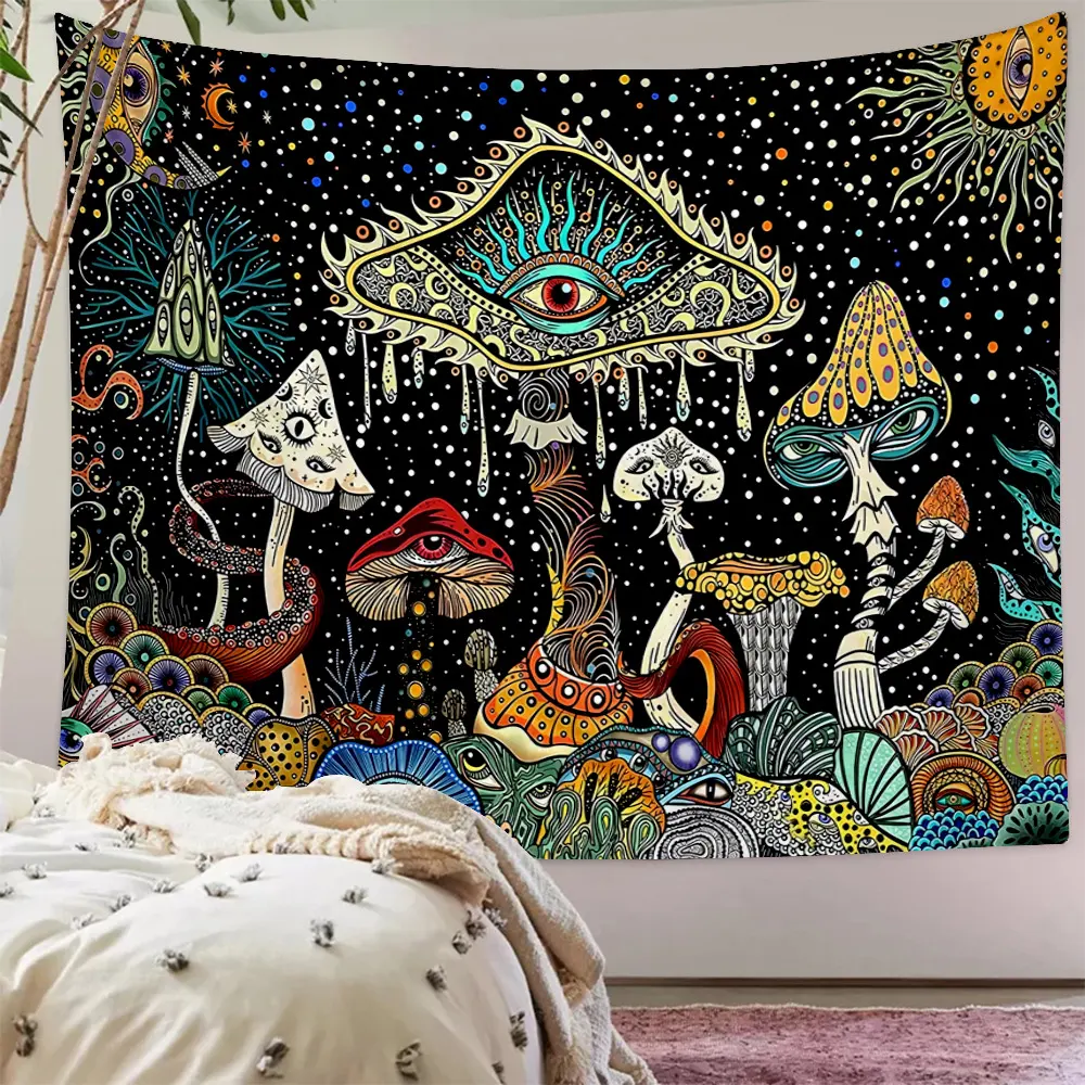Polyester Skull Mushroom Tapestry Bedroom Atmosphere