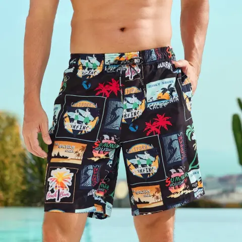 Couples Loose Quick-Drying Beach Shorts with Digital Print