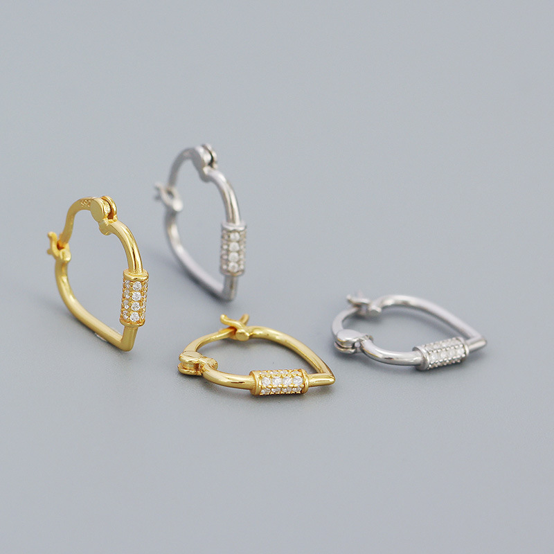 S925 Silver Ins Geometric Micro-inlaid Heart-shaped Earrings