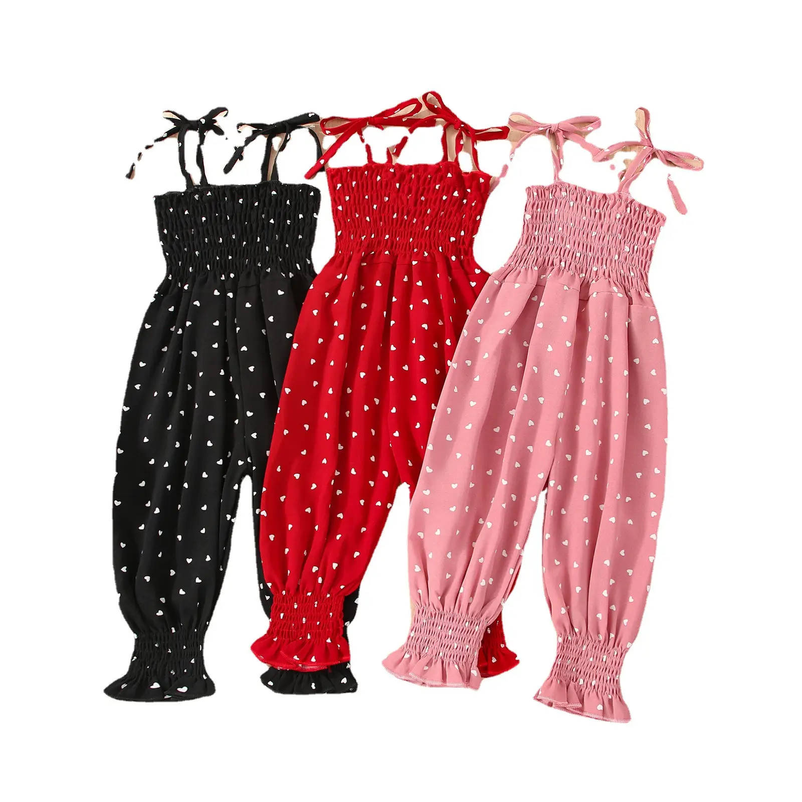 Girls' Heart Printing Suspenders Elastic Waistband Jumpsuit