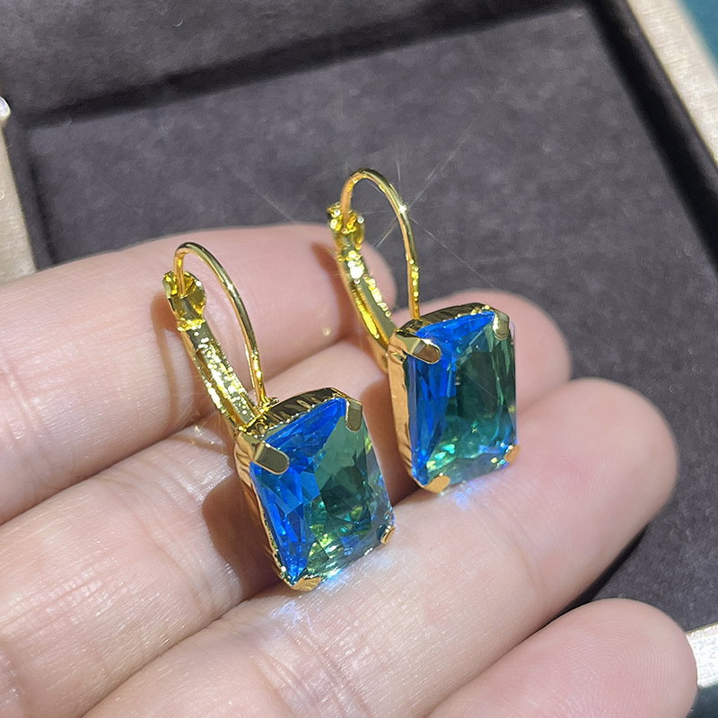 European And American-style Light-blue Zircon Copper Earrings
