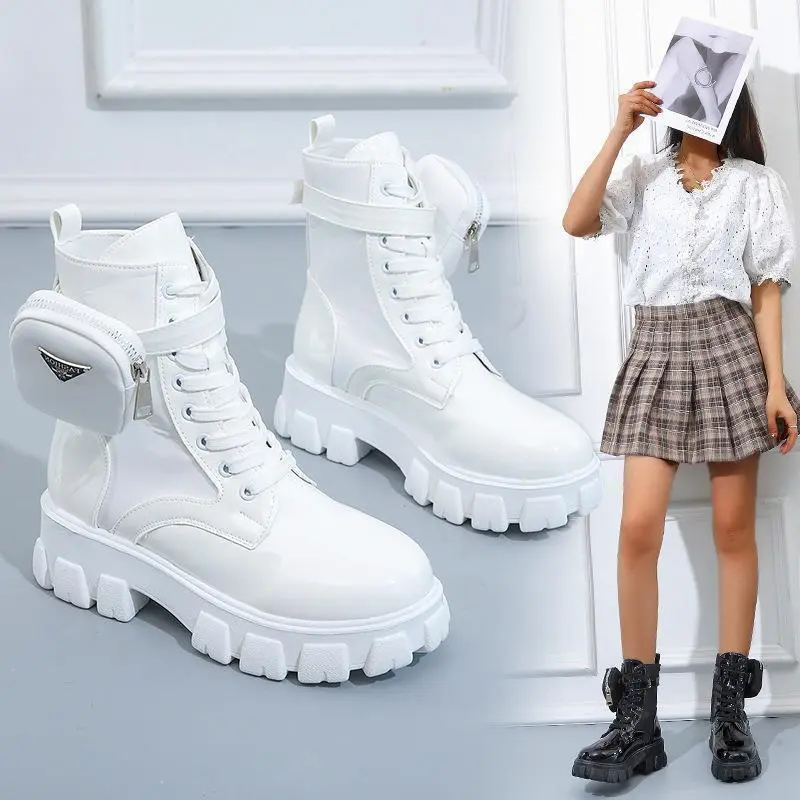 Fashion Pocket Mid-calf Platform Martin Boots - White