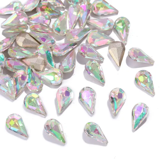 New Water Drop Pointed Bottom Transparent Manicure Jewelry DIY Clothing Phone Case Diamond Decorations Nail Patch Nail Ornament F1 01 Pink Green - Shop at LoveMi