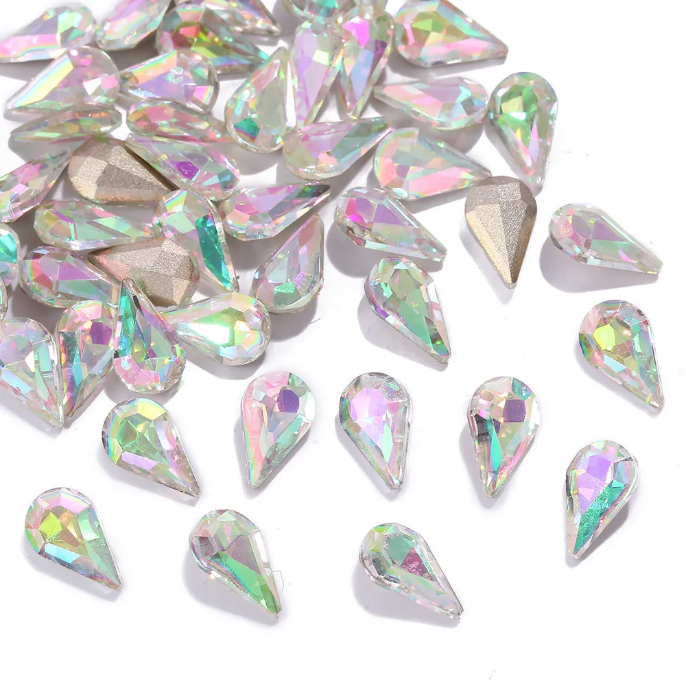 New Water Drop Pointed Bottom Transparent Manicure Jewelry DIY Clothing Phone Case Diamond Decorations Nail Patch Nail Ornament - F1 01 Pink Green
